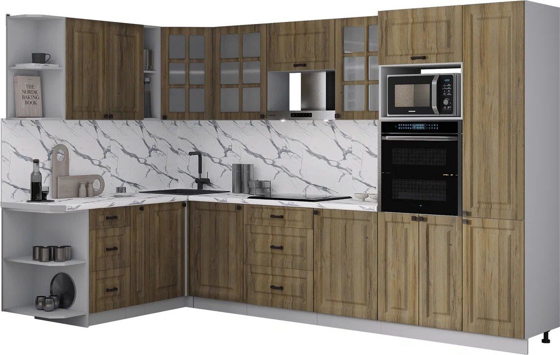 

Готовая кухня Интерлиния Мила Деко 1.88x3.2 LV (дуб вотан/дуб вотан/белый гранит)