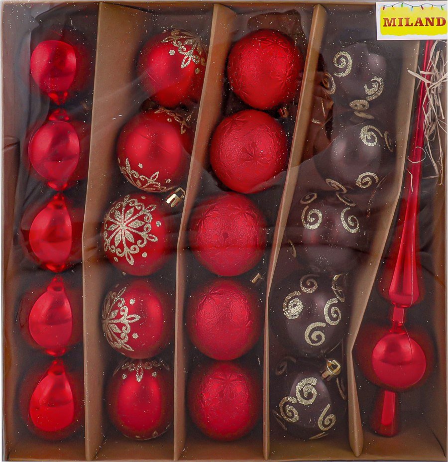 

Елочная игрушка Miland С верхушкой НУ-3606 (21 шт, красный)