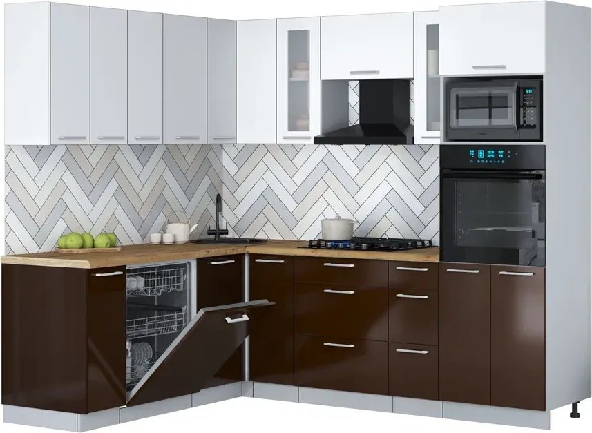 

Готовая кухня Интерлиния Мила Gloss 1.896х2.38 (шоколад глянец/белый/дуб бунратти)