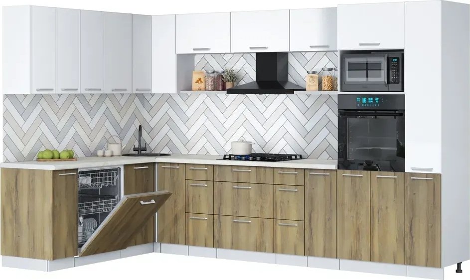 

Готовая кухня Интерлиния Мила Gloss 1.896х3.28 (дуб вотан/белый/опал светлый)