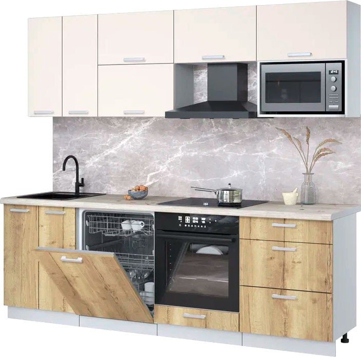 

Готовая кухня Интерлиния Мила Лайт 2.4-ПМ2 (персидский жемчуг/дуб золотой/бискайская сосна)