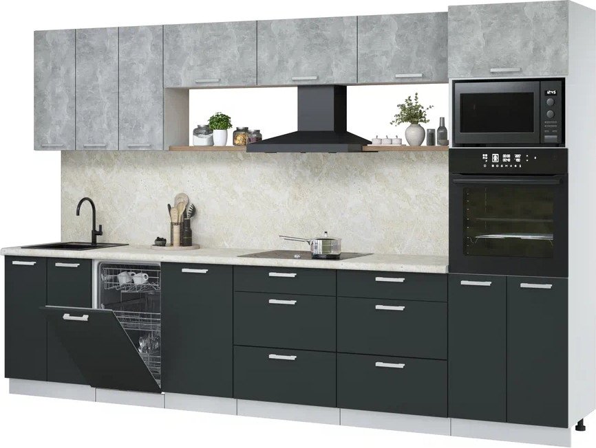 

Готовая кухня Интерлиния Мила Лайт 3.3-ПМ3 (бетон/антрацит/опал светлый)