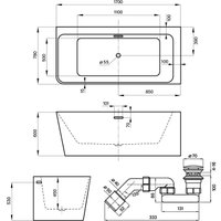 Ванна Wellsee Bromance 170x78 23160301R (пристенная ванна (правая) белый глянец, экран, ножки, сифон-автомат хром)