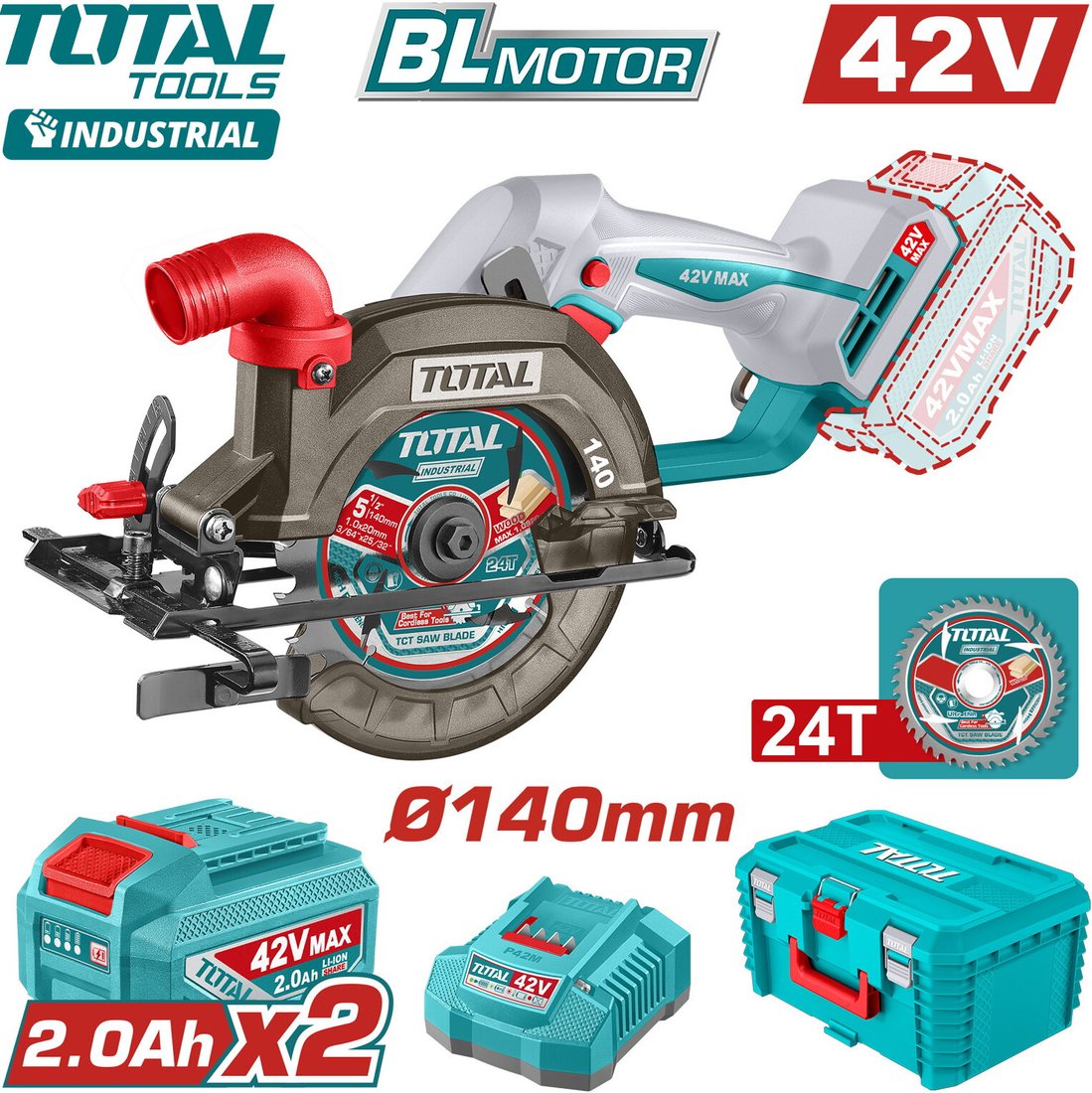 Дисковая (циркулярная) пила Total TSLI4214012 (с 2-мя АКБ)
