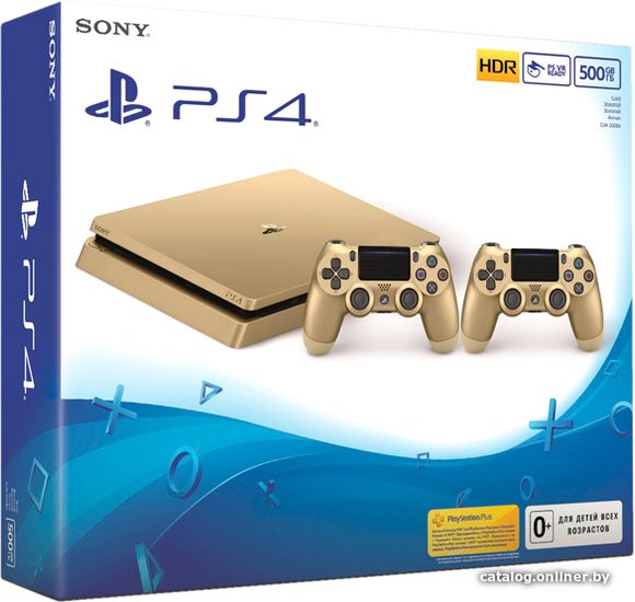 Sony PlayStation 4 Slim 500GB 2 геймпада (золотистый) игровую приставку ...