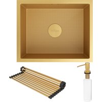 Кухонная мойка Roxen Uno 560210-54-GS PVD золотая/текстурная (с ролл-матом и дозатором)