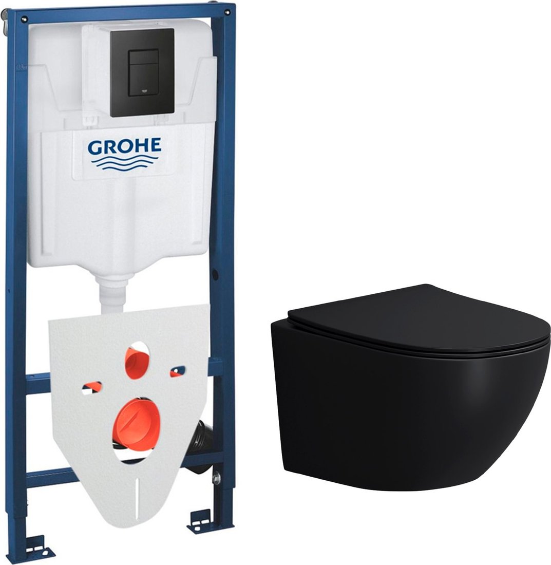 Унитаз подвесной Lauter Sulzdorf + GROHE Solido 38811KF0 + панель GROHE 37131000 (черный с микролифтом)