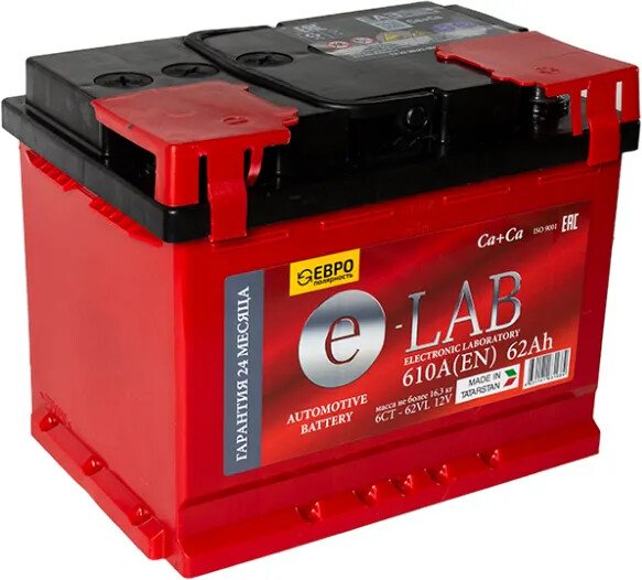 

Автомобильный аккумулятор E-Lab 6СТ-62 R+ (62 А·ч)