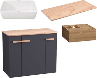 Lauter Комплект мебели для ванной Adri тумба, столешница, раковина 21674A (органайзер 23 см, 79 см, антрацит)
