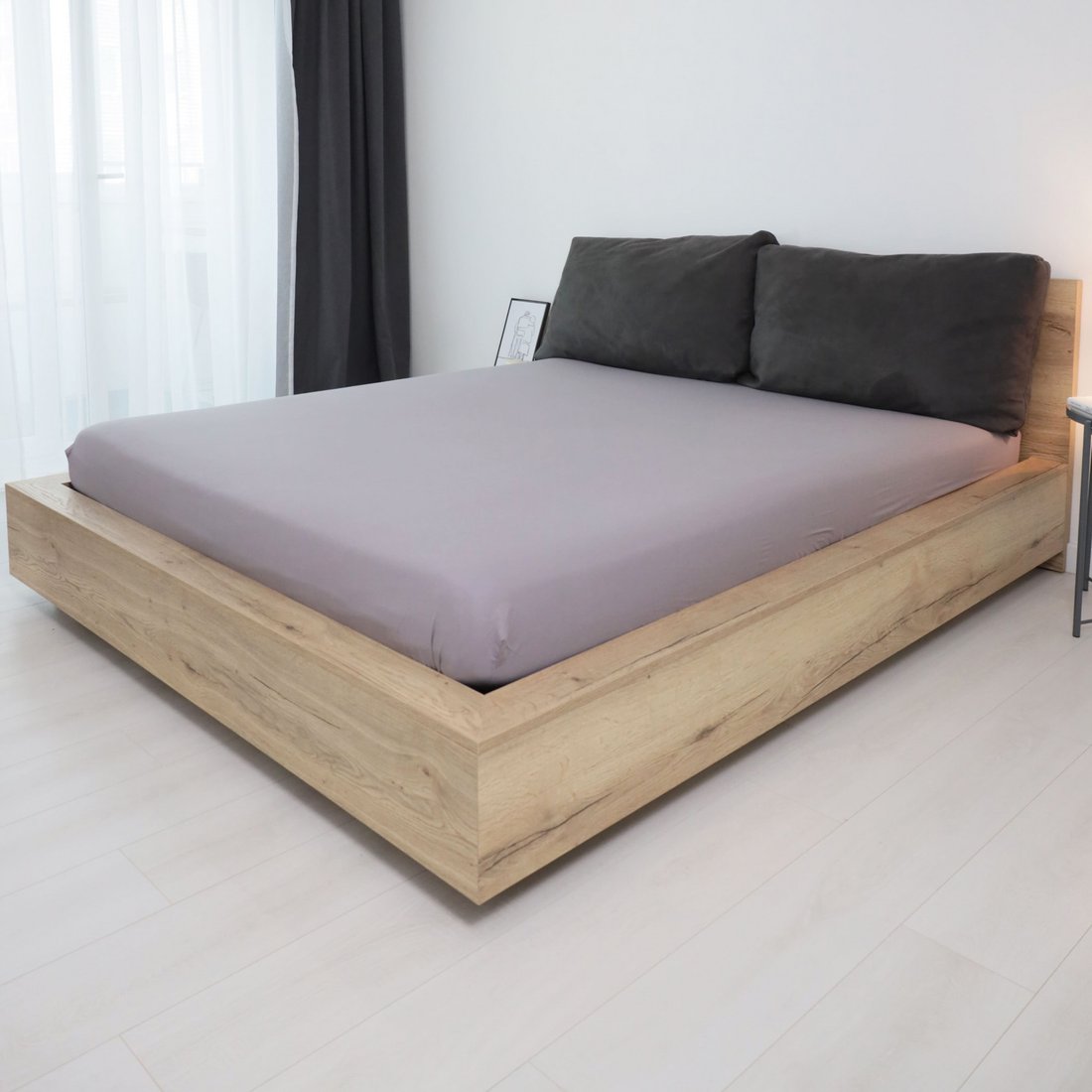 

Постельное белье AksHome Стальной на резинке 160x200x20см (поплин)