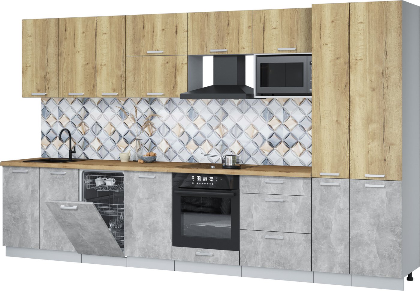 

Готовая кухня Интерлиния Мила Лайт 3.6-ПМ4 (дуб золотой/бетон/дуб бунратти)