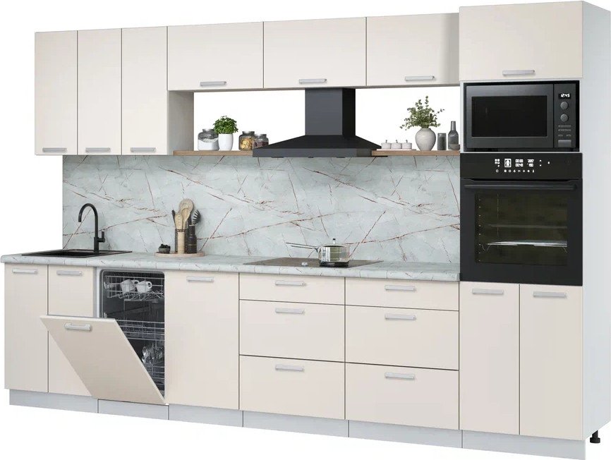 

Готовая кухня Интерлиния Мила Лайт 3.3-ПМ3 (персидский жемчуг/персидский жемчуг/серый каспий)