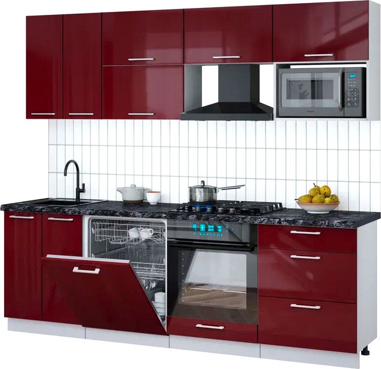 

Готовая кухня Интерлиния Мила Gloss 2.4-ПМ2 (бордовый глянец/бордовый глянец/кастилло темный)