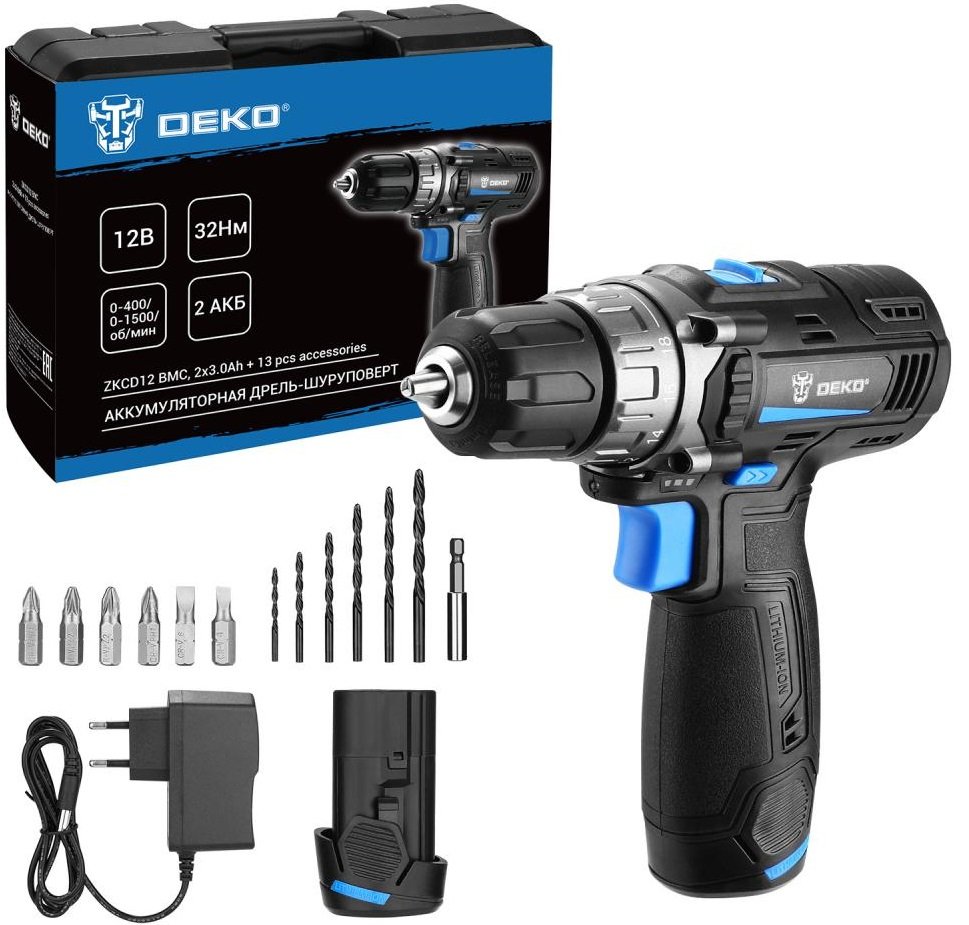 

Дрель-шуруповерт Deko ZKCD12 SET6 084-1040 (с 2-мя АКБ, кейс)
