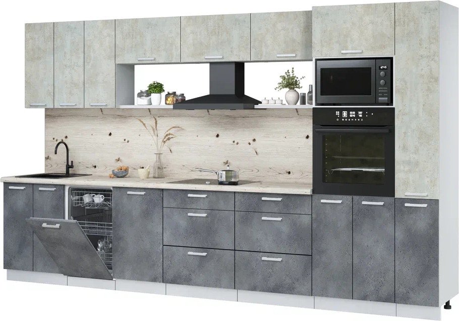 

Готовая кухня Интерлиния Мила Лайт 3.6-ПМ3 (бетон лайт/бетон портленд/бискайская сосна)