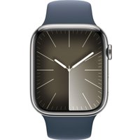 Умные часы Apple Watch Series 9 LTE 41 мм (корпус из нержавеющей стали, серебристый/грозовой синий, спортивный силиконовый ремешок S/M)