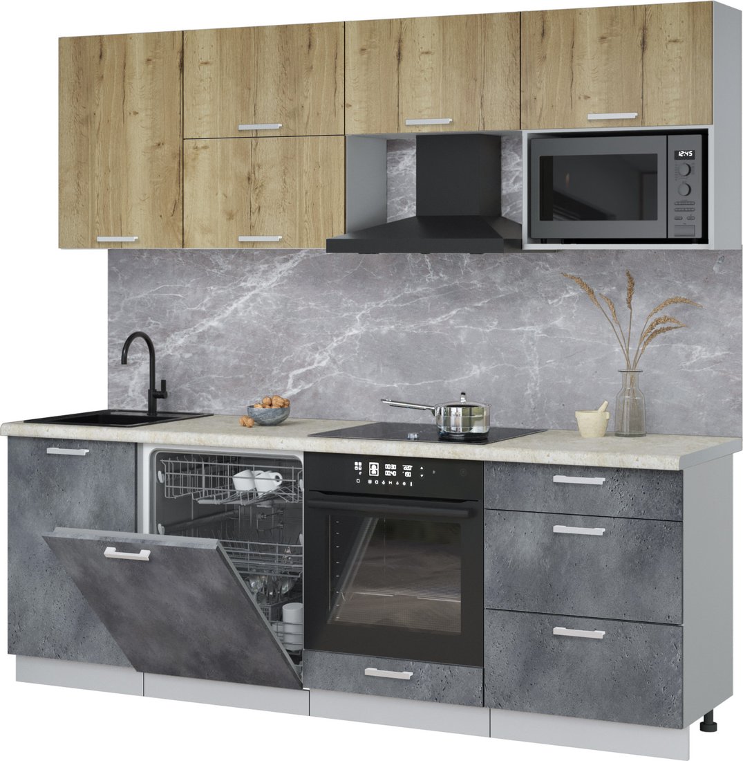 

Готовая кухня Интерлиния Мила Лайт 2.3-ПМ2 (дуб золотой/бетон портленд/опал светлый)