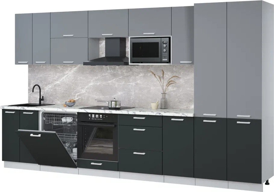 

Готовая кухня Интерлиния Мила Лайт 3.6-ПМ2 (серебро/антрацит/белый гранит)