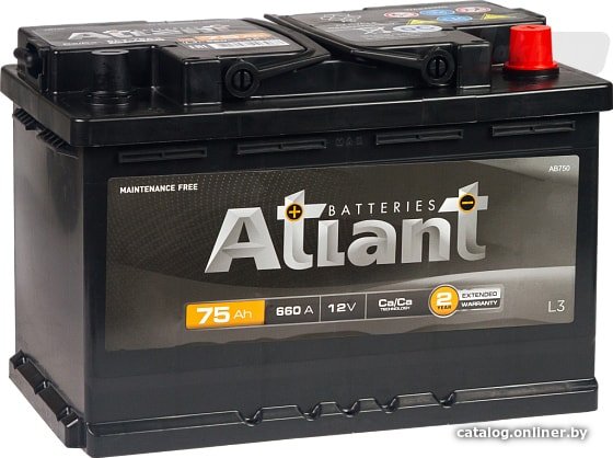 Автомобильный аккумулятор Atlant R+ (75 А·ч) серый