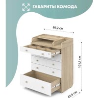 Детский комод Атон Мебель Leo ЛДСП 800/5 с органайзером (дуб сонома/белый)