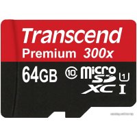 Карта памяти Transcend microSDXC UHS-I 300x Premium (Class 10) 64GB [TS64GUSDU1]