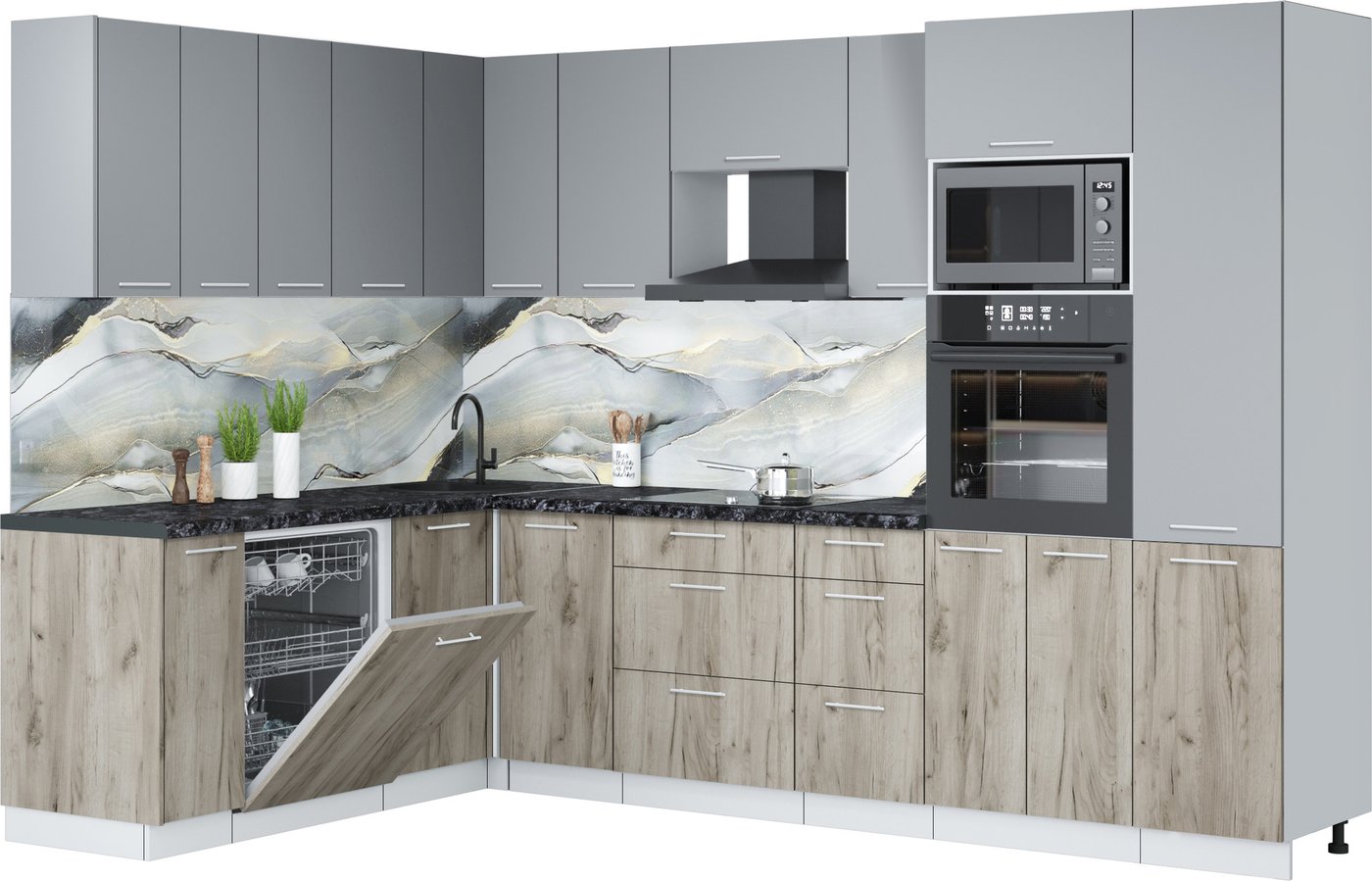 

Готовая кухня Интерлиния Мила Лайт 1.896х2.98 (серебро/дуб серый/кастилло темный)