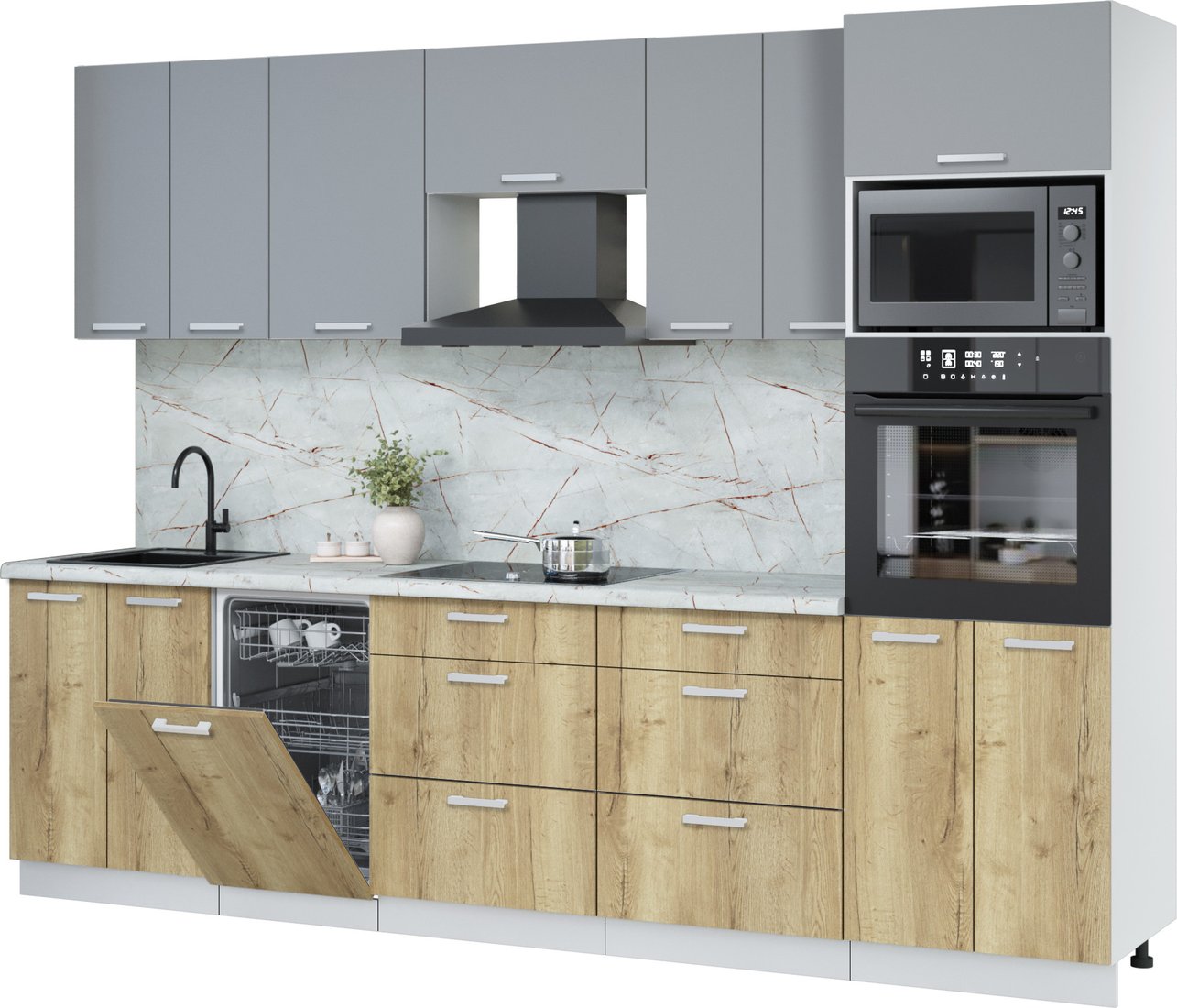 

Готовая кухня Интерлиния Мила Лайт 2.85-ПМ3 (серебро/дуб золотой/серый каспий)