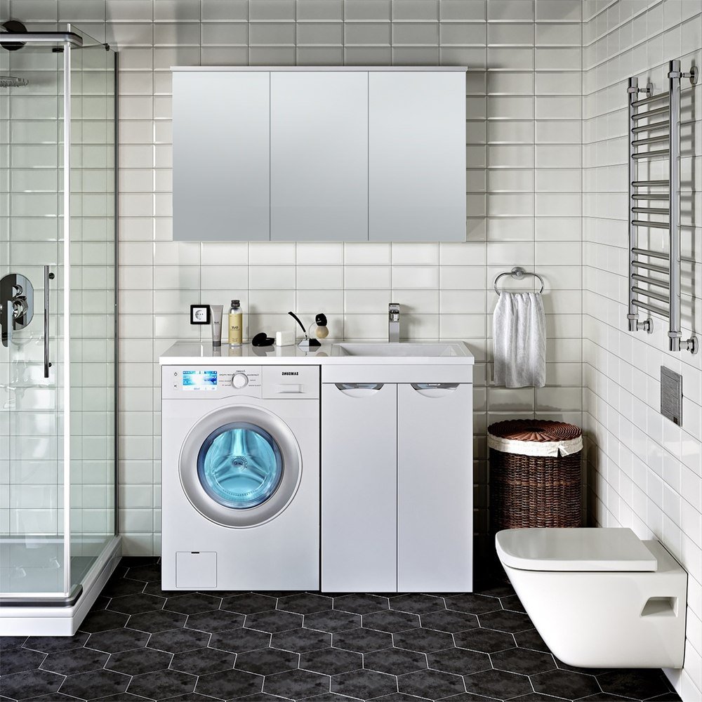 

Runo Тумба с умывальником Runo Лира 60 + Гамма 120 лайт с левым крылом (напольная, белый)