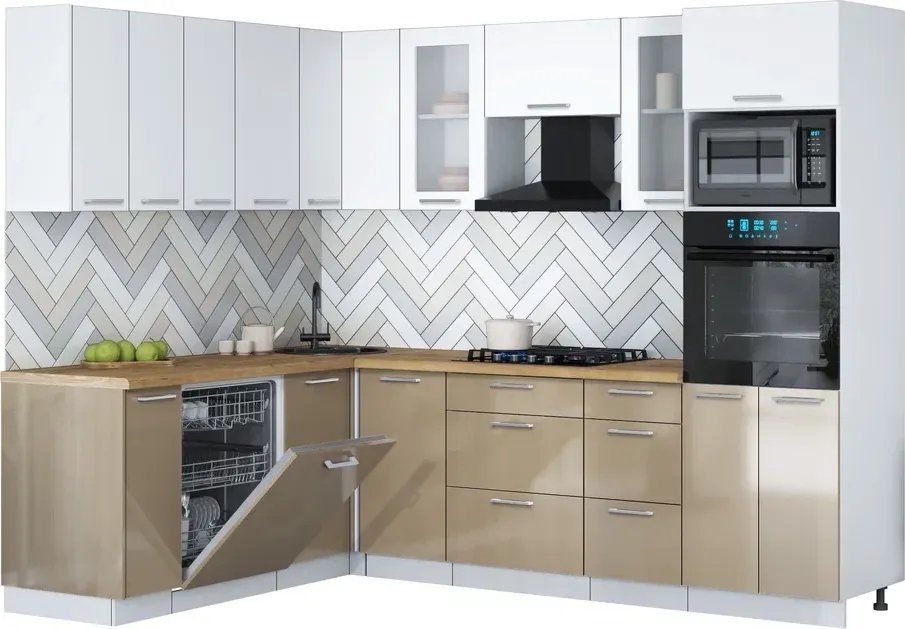 

Готовая кухня Интерлиния Мила Gloss 1.896х2.58 (капучино глянец/белый/дуб бунратти)