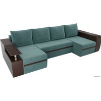 П-образный диван Лига диванов Майами 103045 (велюр/экокожа, бирюзовый/коричневый)