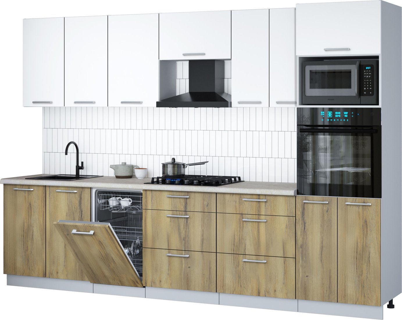 

Готовая кухня Интерлиния Мила Gloss 3.05-ПМ3 (дуб вотан/белый/опал светлый)