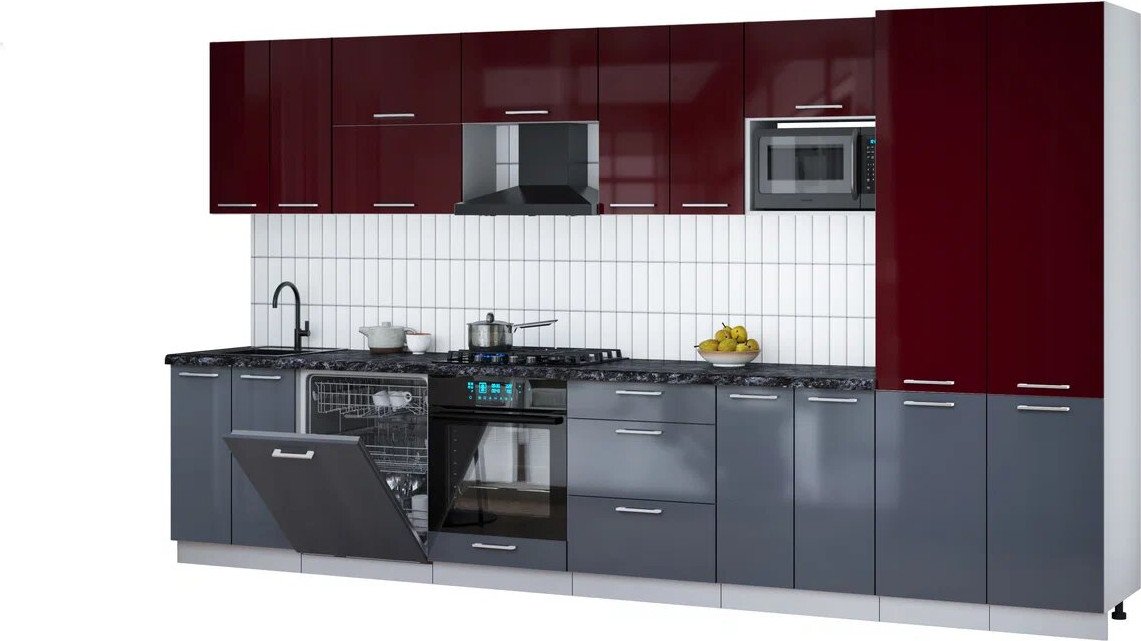 

Готовая кухня Интерлиния Мила Gloss 3.8-ПМ2 (асфальт глянец/бордовый глянец/кастилло темный)