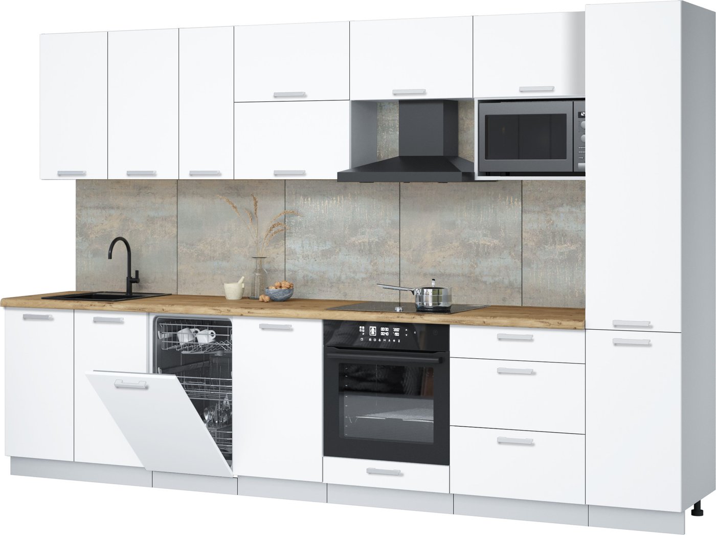 

Готовая кухня Интерлиния Мила Лайт 3.3-ПМ4 (белый платинум/белый платинум/дуб бунратти)