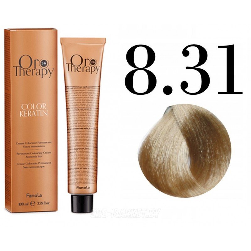

Крем-краска Fanola ORO Therapy Color Keratin 8.31 светло-русый золотисто-пепельный 100 мл