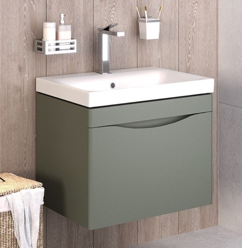 

Runo Тумба с умывальником Runo Афина 60 + Moduo 60 (подвесная, цемент)