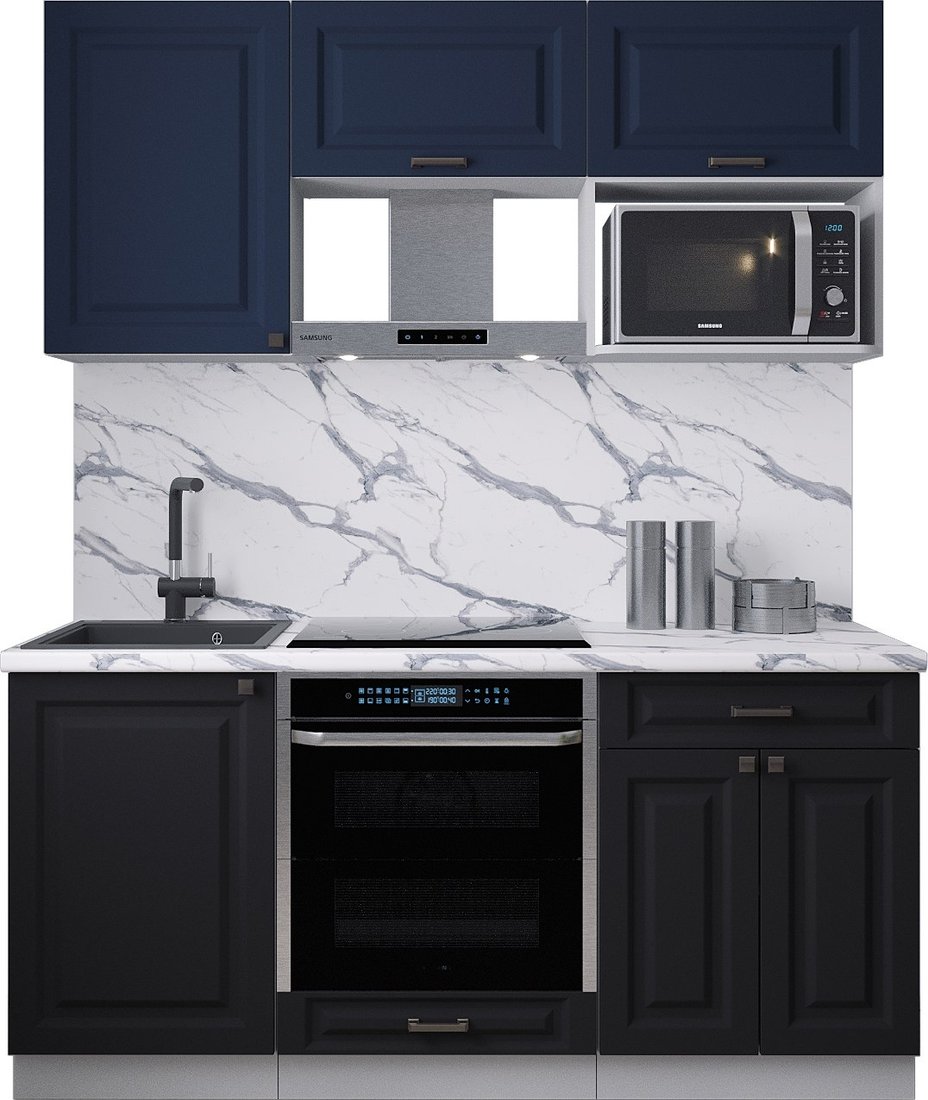 

Готовая кухня Интерлиния Мила Деко 1.7 (черный/индиго/белый гранит)