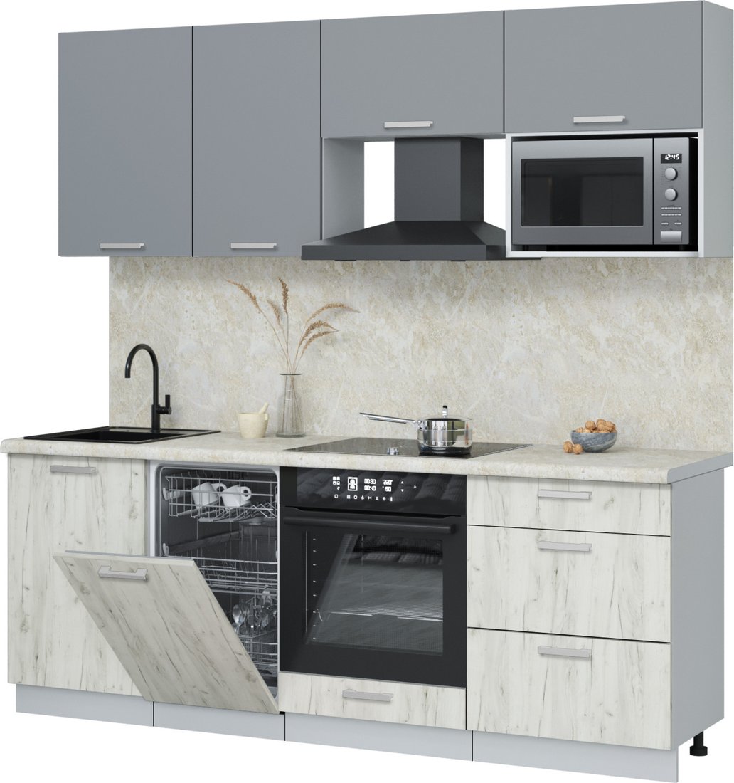 

Готовая кухня Интерлиния Мила Лайт 2.15-ПМ4 (серебро/дуб белый/опал светлый)