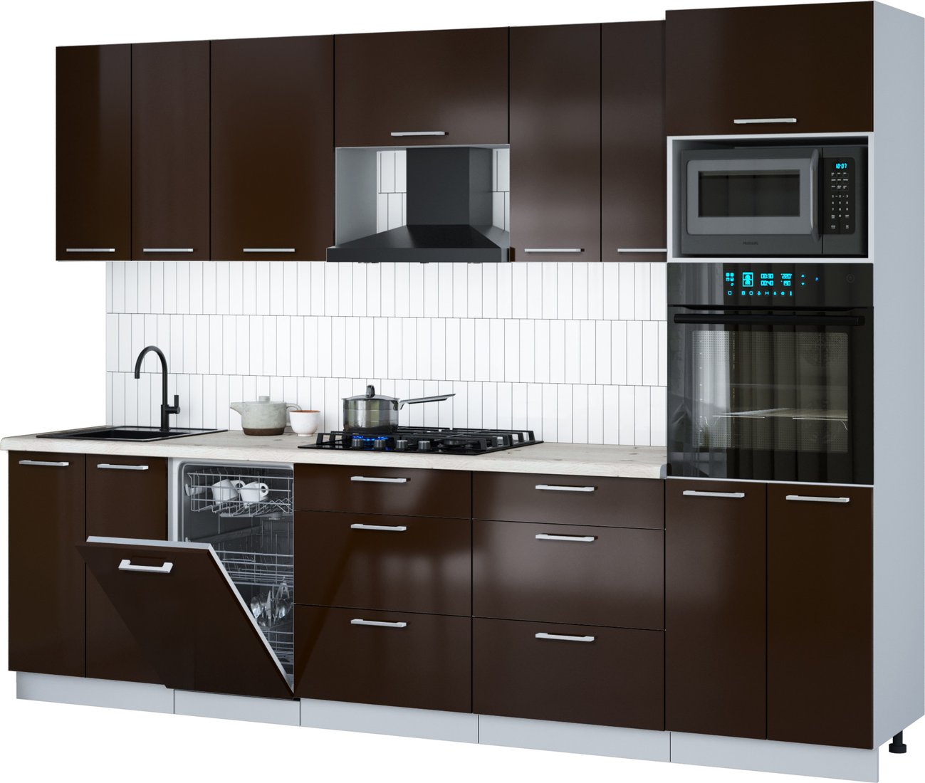 

Готовая кухня Интерлиния Мила Gloss 2.85-ПМ3 (шоколад глянец/шоколад глянец/бискайская сосна)