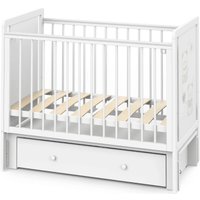 Классическая детская кроватка Indigo Happy Friends маятник, ящик (белая аляска/мишки)