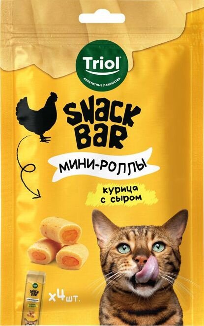 

Лакомство для кошек Triol Snack Bar Мини-роллы с начинкой из курицы с сыром (30 г)