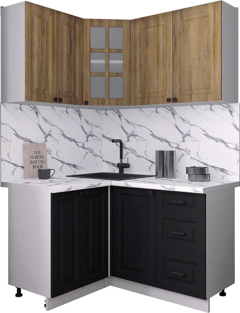 

Готовая кухня Интерлиния Мила Деко 1.2x1.4 (черный/дуб вотан/белый гранит)