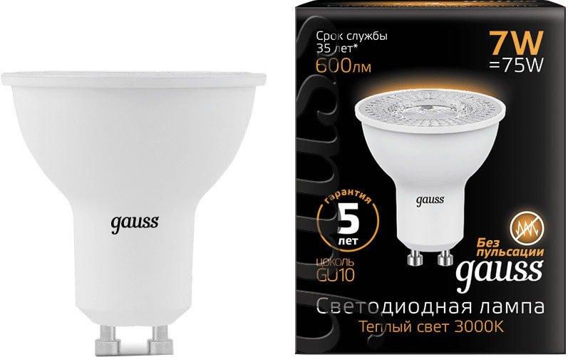 

Светодиодная лампочка Gauss GU10 7Вт 3000K 101506107