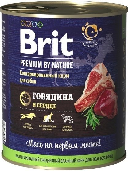 

Консервированный корм для собак Brit Premium By Nature Beef & Heart (с говядиной и сердцем) 850 г