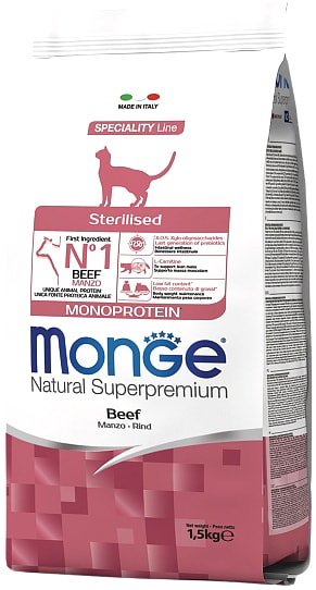 

Сухой корм для кошек Monge Sterilised Beef 1.5 кг