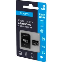 Карта памяти Maxvi microSDHC 8GB MSD8GBC10V10 (с адаптером)