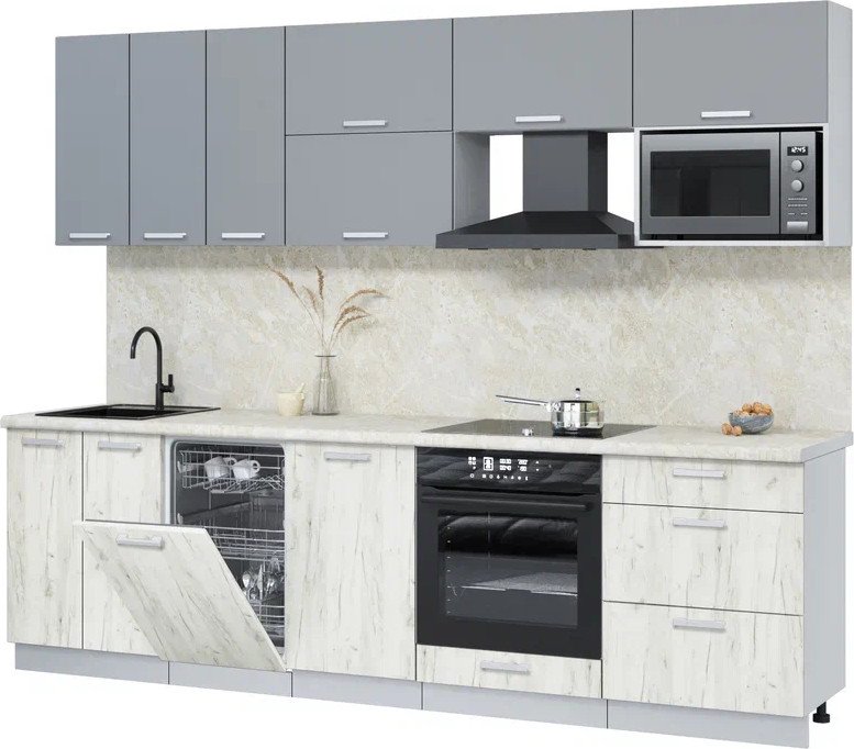 

Готовая кухня Интерлиния Мила Лайт 2.7-ПМ4 (серебро/дуб белый/опал светлый)