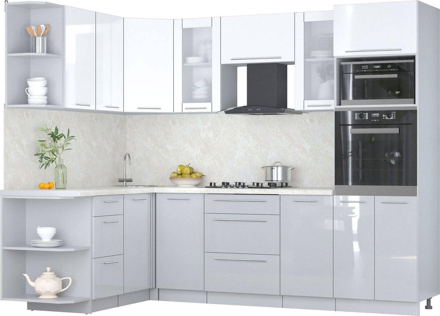 

Готовая кухня Интерлиния Мила Пластик 1.68x2.6 LV (белый глянец/туманный глянец/опал светлый)