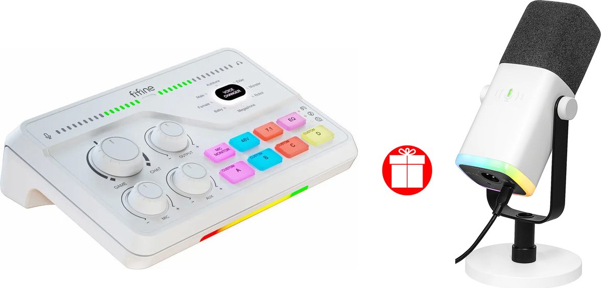 Студийный комплект FIFINE SC8 (белый) + микрофон FIFINE AM8 (белый) по акции