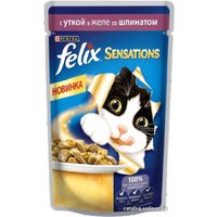 Консервированный корм для кошек Felix Sensations с уткой в желе со шпинатом 0.085 кг