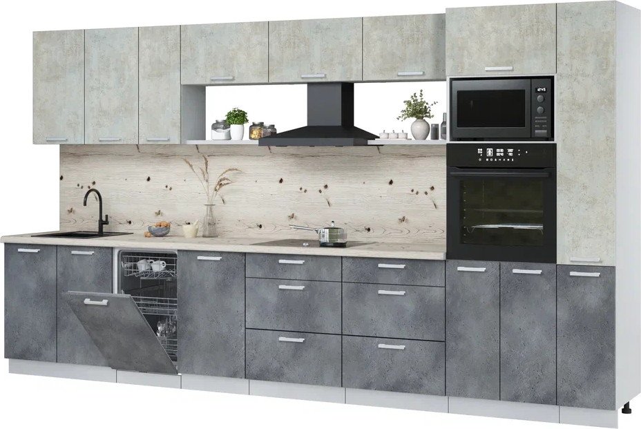 

Готовая кухня Интерлиния Мила Лайт 3.8-ПМ3 (бетон лайт/бетон портленд/бискайская сосна)